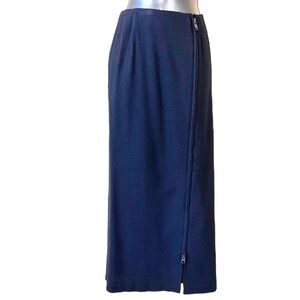 DKNY Y2K Double Zipper Black Wool Blend Maxi Skirt